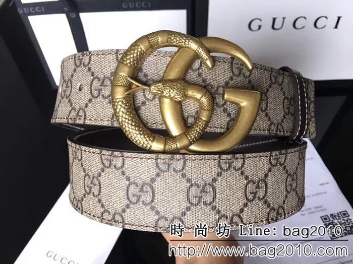 古馳CUCCI 高級人造革面料 頭層小牛皮底 純銅古金蛇紋扣 奢華時尚男士皮帶 GHG1267